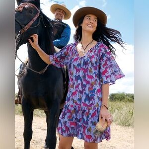 New Sundance Aisha Printed Dress With Slip Periwinkle Wild Horse Print Medium